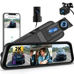 3 Channel Mirror Dash Cam 2K+Inside 1080P+Rear 1080P Triple Rear View Mirror Cameras for Car 9.66IPS Touch Screen Night Vision WiFi G-Sensor BSD Loop Record Reverse Assist Parking Monitoring 3 Channel Mirror Dash Cam 2K+Inside 1080P+Rear 1080P Triple Rear View Mirror Cameras for Car 9.66IPS Touch Screen Night Vision WiFi G-Sensor BSD Loop Record Reverse Assist Parking Monitoring