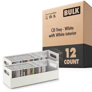 12-Pack CD Storage Box, Organizer Shelf for DVDs, Cassette Tapes, Disc Holder Stores Up to 40 CDs, Faux Leather (White Interior) 12-Pack CD Storage Box, Organizer Shelf for DVDs, Cassette Tapes, Disc Holder Stores Up to 40 CDs, Faux Leather (White Interior)