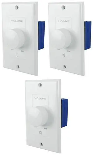 VOL70200 White 200W 70V/100V Wall Zone Volume Controller, 3-Pack | 12-Step Attenuation, Detachable Euro-Block Terminal, Multi-Zone, Dust Protected, Bakelite Knob, Mounting Screws Included VOL70200 White 200W 70V/100V Wall Zone Volume Controller, 3-Pack | 12-Step Attenuation, Detachable Euro-Block Terminal, Multi-Zone, Dust Protected, Bakelite Knob, Mounting Screws Included