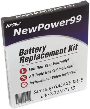 Battery Kit for Samsung Galaxy Tab E Lite 7.0 SM-T113 with Tools, How-to Video, Battery from NewPower99 Battery Kit for Samsung Galaxy Tab E Lite 7.0 SM-T113 with Tools, How-to Video, Battery from NewPower99