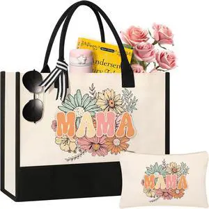 Tecanne Mothers Day Gifts, Mom Birthday Gifts from Daughter Son, Canvas Tote Bag Makeup Bag for Mom Personalized Gift Set Tecanne Mothers Day Gifts, Mom Birthday Gifts from Daughter Son, Canvas Tote Bag Makeup Bag for Mom Personalized Gift Set