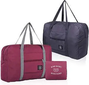 2 Pack Foldable Travel Bag Waterproof Travel Duffel Bag,Women Ladies Man Canvas Weekender Bag Overnight Carry-on Tote Duffel in Trolley Handle (Black&Rred) 2 Pack Foldable Travel Bag Waterproof Travel Duffel Bag,Women Ladies Man Canvas Weekender Bag Overnight Carry-on Tote Duffel in Trolley Handle (Black&Rred)
