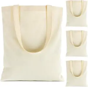 RAINFLOW Blank Canvas Tote Bags - 4 Pack Plain Cotton Totes with Handles RAINFLOW Blank Canvas Tote Bags - 4 Pack Plain Cotton Totes with Handles