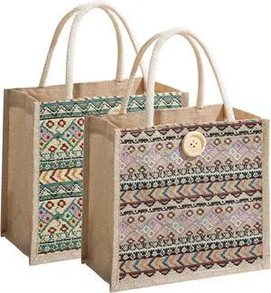 Women Tote Bag,2Pcs Jute Casual Tote's Handbag Embroidered Personalized Bento Bag,Reusable Grocery Bags Shopping Bags Women Tote Bag,2Pcs Jute Casual Tote's Handbag Embroidered Personalized Bento Bag,Reusable Grocery Bags Shopping Bags