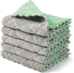 kimteny Microfiber Dish Cloths for Washing Dishes 5 Pack, Green-Grey kimteny Microfiber Dish Cloths for Washing Dishes 5 Pack, Green-Grey