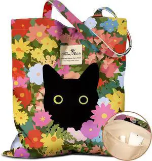 Miss Adola Cloth Tote Bag for Women Reusable Tote with Pocket & Buckle Cute Retro Design Miss Adola Cloth Tote Bag for Women Reusable Tote with Pocket & Buckle Cute Retro Design