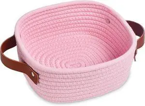 ABenkle Small Storage Basket, Mini Baskets, Cute Rope Woven Baskets for Organizing, Square Shelf Storage with Handle, Boho Decorative Toy Bin for Nursery, Spa, Empty Gift Basket - XS, Pink ABenkle Small Storage Basket, Mini Baskets, Cute Rope Woven Baskets for Organizing, Square Shelf Storage with Handle, Boho Decorative Toy Bin for Nursery, Spa, Empty Gift Basket - XS, Pink