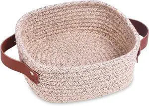ABenkle Small Storage Basket, Mini Baskets, Cute Rope Woven Baskets for Organizing, Square Shelf Storage with Handle, Boho Decorative Toy Bin for Nursery, Spa, Empty Gift Basket - XS, Mixed Brown ABenkle Small Storage Basket, Mini Baskets, Cute Rope Woven Baskets for Organizing, Square Shelf Storage with Handle, Boho Decorative Toy Bin for Nursery, Spa, Empty Gift Basket - XS, Mixed Brown
