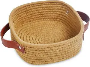 ABenkle Small Storage Basket, Mini Baskets, Cute Rope Woven Baskets for Organizing, Square Shelf Storage with Handle, Boho Decorative Toy Bin for Nursery, Spa, Empty Gift Basket - XS, Brown ABenkle Small Storage Basket, Mini Baskets, Cute Rope Woven Baskets for Organizing, Square Shelf Storage with Handle, Boho Decorative Toy Bin for Nursery, Spa, Empty Gift Basket - XS, Brown
