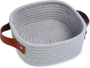 ABenkle Small Storage Basket, Mini Baskets, Cute Rope Woven Baskets for Organizing, Square Shelf Storage with Handle, Boho Decorative Toy Bin for Nursery, Spa, Empty Gift Basket - XS,Grey ABenkle Small Storage Basket, Mini Baskets, Cute Rope Woven Baskets for Organizing, Square Shelf Storage with Handle, Boho Decorative Toy Bin for Nursery, Spa, Empty Gift Basket - XS,Grey