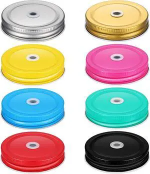 Mudder 8 Pcs Metal Mason Jar Lids with Straw Hole 2.7 Inch,Multicolor Mudder 8 Pcs Metal Mason Jar Lids with Straw Hole 2.7 Inch,Multicolor