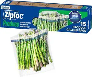 Ziploc Food Storage Produce Bags, Seal Top to Keep and Control Moisture, 15 Bags Total Ziploc Food Storage Produce Bags, Seal Top to Keep and Control Moisture, 15 Bags Total
