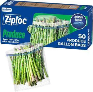 Ziploc Food Storage Produce Bags, Seal Top to Keep and Control Moisture, 50 Bags Total Ziploc Food Storage Produce Bags, Seal Top to Keep and Control Moisture, 50 Bags Total