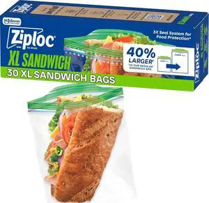 Ziploc XL Sandwich and Snack Bags, Easy Open and Close, Plastic Food Storage Bags, 30 Bags Total Ziploc XL Sandwich and Snack Bags, Easy Open and Close, Plastic Food Storage Bags, 30 Bags Total