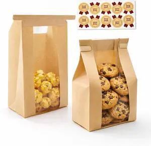 WIKDAY Paper Cookie Bags with Window 50PCS Small Treat Bread Bakery Bags WIKDAY Paper Cookie Bags with Window 50PCS Small Treat Bread Bakery Bags
