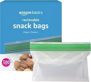 Amazon Basics Reclosable Food Storage Snack Bags, 300 Count Amazon Basics Reclosable Food Storage Snack Bags, 300 Count