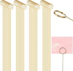 KALIONE 60Pcs Metal Wire Floral Place Card Holder Picks, 12inch Gold Place Card Holder, Photo Memo Holder Pick Stick, Gold Round Photo Stick Clip, Gift Card Holder for Wedding and Party KALIONE 60Pcs Metal Wire Floral Place Card Holder Picks, 12inch Gold Place Card Holder, Photo Memo Holder Pick Stick, Gold Round Photo Stick Clip, Gift Card Holder for Wedding and Party