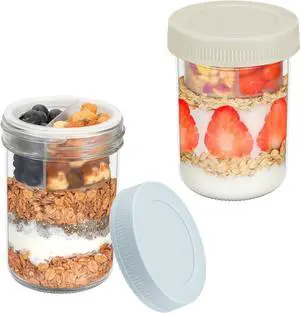 Xyptorix 2 Pack 16 oz Overnight Oats Jars with Airtight Lids, Divided Cups Xyptorix 2 Pack 16 oz Overnight Oats Jars with Airtight Lids, Divided Cups