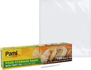 PAMI Gallon Twist Tie Storage Bags 11x12.5 in,Disposable,Food Safe,100-Pack PAMI Gallon Twist Tie Storage Bags 11x12.5 in,Disposable,Food Safe,100-Pack