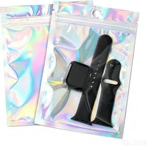 100Pcs Holographic Packaging Bags, 4.7x7 inch Resealable Foil Pouch 100Pcs Holographic Packaging Bags, 4.7x7 inch Resealable Foil Pouch