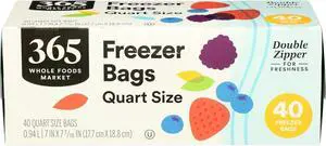 365 by Whole Foods Market, Quart Size Freezer Bags, Double Zipper, 40 Count 365 by Whole Foods Market, Quart Size Freezer Bags, Double Zipper, 40 Count