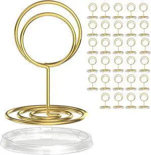 30 Pack Gold Table Number Holders with Clear Stable Base Metal Place Card Holders for Table, Photo Picture Stands Card Holders for Wedding Party Banquet Restaurant Events (Gold) 30 Pack Gold Table Number Holders with Clear Stable Base Metal Place Card Holders for Table, Photo Picture Stands Card Holders for Wedding Party Banquet Restaurant Events (Gold)