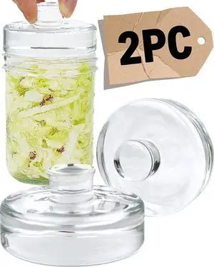 Glass Fermentation Weights - 2 Pack, 7.1oz/202g Heavy Clear Glass with Easy Grip - Smooth & Non-Porous Pickle Weights for Wide Mouth Mason Jars Glass Fermentation Weights - 2 Pack, 7.1oz/202g Heavy Clear Glass with Easy Grip - Smooth & Non-Porous Pickle Weights for Wide Mouth Mason Jars