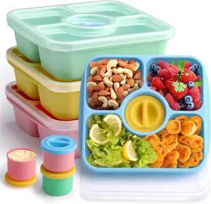 Bento Snack Box Containers for Adults Kids, 4 Pack Lunchable Meal Prep Containers Reusable, Stackable Bento Lunch Box, Food Storage Prep Containers with Lids and 4 Sauce Cups, Pastel Color, Clear Lid Bento Snack Box Containers for Adults Kids, 4 Pack Lunchable Meal Prep Containers Reusable, Stackable Bento Lunch Box, Food Storage Prep Containers with Lids and 4 Sauce Cups, Pastel Color, Clear Lid