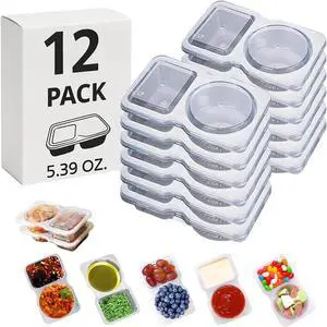 12 Sets Reusable Snack Containers Double Compartment Snackle Box Container with Lids - Leak-Proof BPA-Free Food Storage, Condiments Portion Control Dip Cups for Kids School Lunches, Meal Prep, Takeout 12 Sets Reusable Snack Containers Double Compartment Snackle Box Container with Lids - Leak-Proof BPA-Free Food Storage, Condiments Portion Control Dip Cups for Kids School Lunches, Meal Prep, Takeout