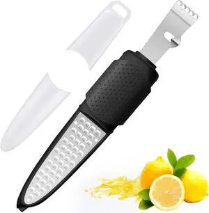 Stainless Steel Citrus Lemon Zester Garlic Grater w/Channel Knife Black Stainless Steel Citrus Lemon Zester Garlic Grater w/Channel Knife Black