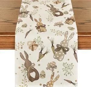Artoid Mode Bunny Rabbit Eucalyptus Eggs Carrots Easter Table Runner, Seasonal Spring Kitchen Dining Table Decoration for Home Party Decor 13x72 Inch Artoid Mode Bunny Rabbit Eucalyptus Eggs Carrots Easter Table Runner, Seasonal Spring Kitchen Dining Table Decoration for Home Party Decor 13x72 Inch