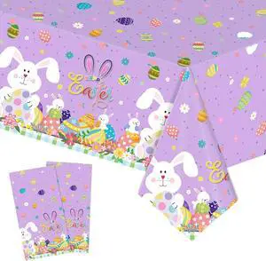 2 Pack Easter Tablecloth - 54" x 108" Disposable Easter Bunny Plastic Table Cloth, Purple Rectangle Spring Table Cover for Indoor or Outdoor Easter Party Decorations 2 Pack Easter Tablecloth - 54" x 108" Disposable Easter Bunny Plastic Table Cloth, Purple Rectangle Spring Table Cover for Indoor or Outdoor Easter Party Decorations