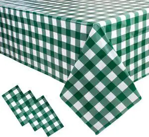 3 Packs Green and White Checkered Tablecloth 54x108 Inches Rectangle Gingham Tablecloth Disposable Plastic Waterproof Table Cover for Outdoor Picnic Kitchen and Birthday Party 3 Packs Green and White Checkered Tablecloth 54x108 Inches Rectangle Gingham Tablecloth Disposable Plastic Waterproof Table Cover for Outdoor Picnic Kitchen and Birthday Party