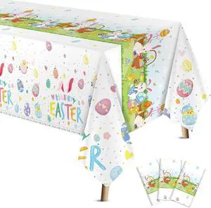 VitalCozy 3 Pcs Easter Tablecloth 54 x 108 Spring Table Cover, Bunny, Egg VitalCozy 3 Pcs Easter Tablecloth 54 x 108 Spring Table Cover, Bunny, Egg