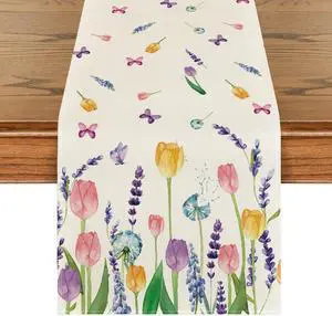 Artoid Mode Lavender Tulip Summer Table Runner, Spring Seasonal Anniversary Holiday Kitchen Dining Table Decoration for Indoor Outdoor Home Party Decor 13 x 72 Inch Artoid Mode Lavender Tulip Summer Table Runner, Spring Seasonal Anniversary Holiday Kitchen Dining Table Decoration for Indoor Outdoor Home Party Decor 13 x 72 Inch