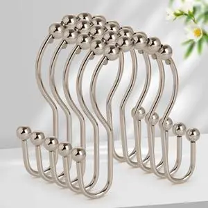 Resze Double Shower Curtain Hooks, Sturdy Metal Nickel Shower Curtain Rings, Glide Roller Shower Hooks,Rust Proof Anti-Drop Curtain Hooks, 12 Pcs Smooth Sliding Rings for Bathroom Shower Rods Curtains Resze Double Shower Curtain Hooks, Sturdy Metal Nickel Shower Curtain Rings, Glide Roller Shower Hooks,Rust Proof Anti-Drop Curtain Hooks, 12 Pcs Smooth Sliding Rings for Bathroom Shower Rods Curtains