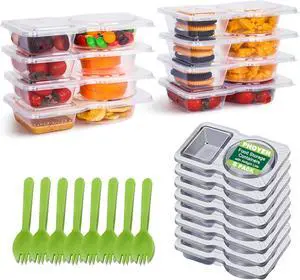 8 Sets Reusable Snack Containers with Lids, Double Compartment Snack Pack Containers with Spoons, BPA Free | Microwave & Dishwasher Safe | Leakproof Condiment Containers for On-the-Go Meals 8 Sets Reusable Snack Containers with Lids, Double Compartment Snack Pack Containers with Spoons, BPA Free | Microwave & Dishwasher Safe | Leakproof Condiment Containers for On-the-Go Meals