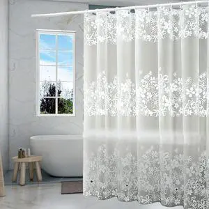 TIKABC Shower Curtain Liner, 4G PEVA Shower Liner, Plastic Waterproof Shower Curtains, with Grommet Holes and 3 Magnetic Weights(White Flower) TIKABC Shower Curtain Liner, 4G PEVA Shower Liner, Plastic Waterproof Shower Curtains, with Grommet Holes and 3 Magnetic Weights(White Flower)