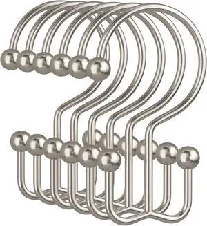 Amazer Nickel Shower Curtain Hooks, 12PCS Minimalist Simple Double Shower Curtain Rings, Rust-Resistant Metal Shower Hooks Shower Curtain Hangers, Shower Rings for Bathroom Shower Rods Curtains Amazer Nickel Shower Curtain Hooks, 12PCS Minimalist Simple Double Shower Curtain Rings, Rust-Resistant Metal Shower Hooks Shower Curtain Hangers, Shower Rings for Bathroom Shower Rods Curtains