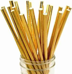 Gold Metallic Paper Straws, 100 Counts Disposable Glittering Solid Gold Paper Drinking Straws for Cake Pop Sticks Birthday Celebrations Anniversary Wedding Party Decoration Gold Metallic Paper Straws, 100 Counts Disposable Glittering Solid Gold Paper Drinking Straws for Cake Pop Sticks Birthday Celebrations Anniversary Wedding Party Decoration