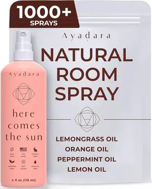 Ayadara Natural Room Spray, 4 oz, Aromatherapy for Room, Fragrance Spray and Home/Linen Deodorizer Mist, All Natural Spray Air Freshener with Lemongrass and Peppermint Oil, 1000 Sprays Ayadara Natural Room Spray, 4 oz, Aromatherapy for Room, Fragrance Spray and Home/Linen Deodorizer Mist, All Natural Spray Air Freshener with Lemongrass and Peppermint Oil, 1000 Sprays