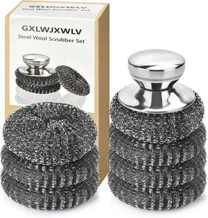 7PCS Steel Wool Scrubber Pads with 1PCS Handle 7PCS Steel Wool Scrubber Pads with 1PCS Handle