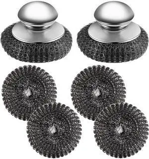 2Pcs Stainless Steel Wool Scrubber with Handle, 4 Replacement Steel Scrubber Wool PadsStainless Steel Scrubber for Cleaning Cast Iron, Dishes, Kitchen Pots, Pans, Grills, Stoves, Sink 2Pcs Stainless Steel Wool Scrubber with Handle, 4 Replacement Steel Scrubber Wool PadsStainless Steel Scrubber for Cleaning Cast Iron, Dishes, Kitchen Pots, Pans, Grills, Stoves, Sink