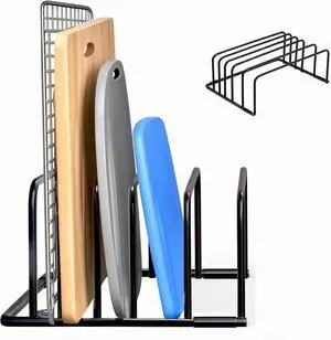 Kitchen Cutting Board Organizer Rack, 5-Slot Storage Holder for Boards, Bakeware, Cookie Sheets (1pc Black) Kitchen Cutting Board Organizer Rack, 5-Slot Storage Holder for Boards, Bakeware, Cookie Sheets (1pc Black)