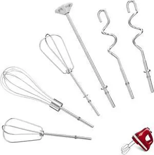 Hand Mixer Attachments Beater 6Pcs, Whisk, Blending Rod and Dough Hooks, Stainless Steel Hand Mixer Accessories for Kitchenaid Hand Mixers KHM3 KHM5 KHM7 KHM9, Dishwasher Safe Hand Mixer Attachments Beater 6Pcs, Whisk, Blending Rod and Dough Hooks, Stainless Steel Hand Mixer Accessories for Kitchenaid Hand Mixers KHM3 KHM5 KHM7 KHM9, Dishwasher Safe