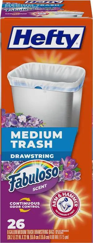 Hefty 8 Gallon Medium Trash Bags, White, Fabuloso Lavender Scent, 26ct Hefty 8 Gallon Medium Trash Bags, White, Fabuloso Lavender Scent, 26ct