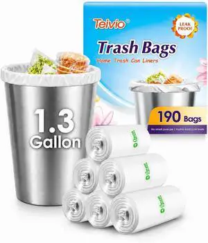 Teivio Small Clear Trash Bags 1.3 Gallon 190 Count Bathroom Garbage Bags Teivio Small Clear Trash Bags 1.3 Gallon 190 Count Bathroom Garbage Bags