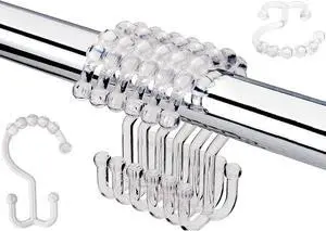 Resze 12 PCS Clear Double Shower Curtain Hooks,Plastic Shower Curtain Rings Resze 12 PCS Clear Double Shower Curtain Hooks,Plastic Shower Curtain Rings