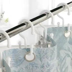 Bathway White Plastic Double Shower Curtain Hooks, 12 Bathroom Shower Rings Bathway White Plastic Double Shower Curtain Hooks, 12 Bathroom Shower Rings