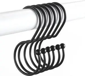 Goowin Shower Curtain Hooks, Anti-Fall S-Shaped Shower Curtain Ring, Decorative Black Shower Curtain Hooks Rings Rust Proof Shower Rings for Curtain, Shower Hooks for Shower Curtain, 12 Pack, Black Goowin Shower Curtain Hooks, Anti-Fall S-Shaped Shower Curtain Ring, Decorative Black Shower Curtain Hooks Rings Rust Proof Shower Rings for Curtain, Shower Hooks for Shower Curtain, 12 Pack, Black